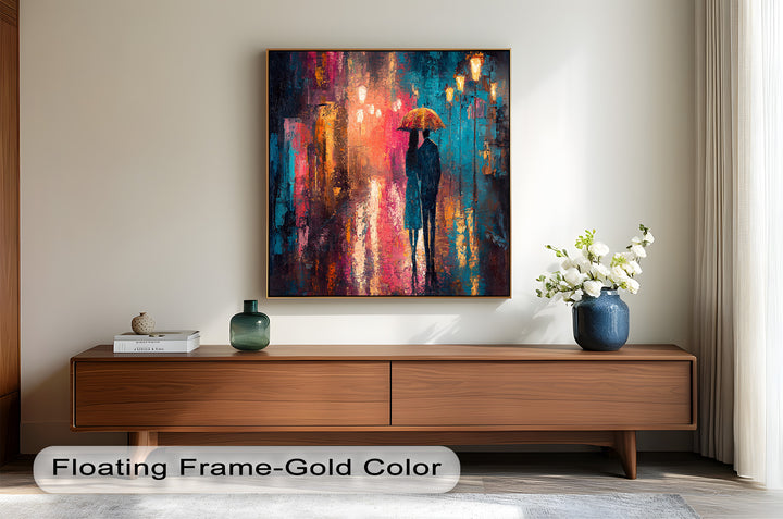 Evening Embrace – Lovers Under City Lights Love Oil Painting