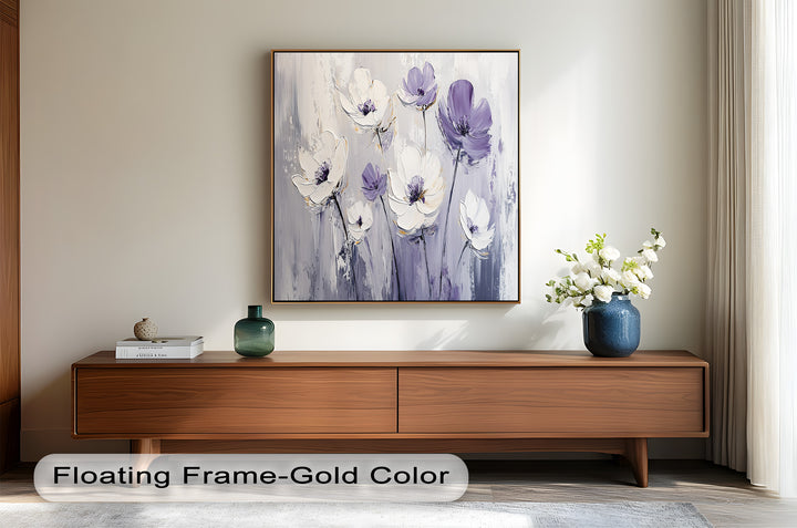 White and Purple Wildflowers in Soft Harmony - Flower Oil Painting