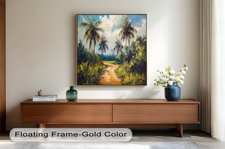 Tropical Pathway with Palm Trees – Impressionist Oil Painting