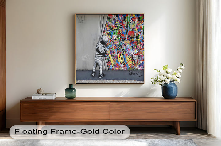 Beyond the Curtain – Banksy-Inspired Graffiti Oil Painting
