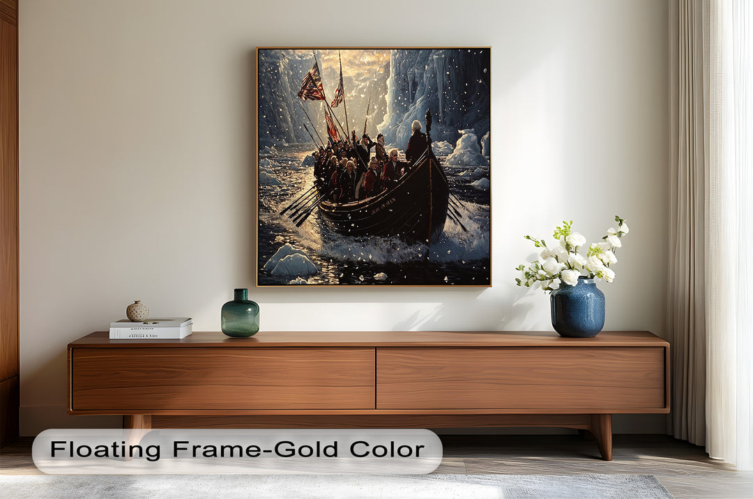 Crossing the Ice – Patriotic Revolutionary Boat Oil Painting