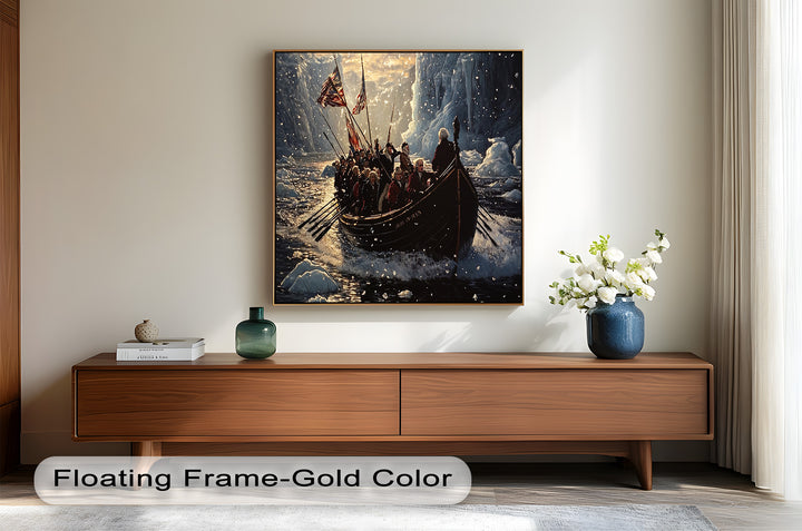Crossing the Ice – Patriotic Revolutionary Boat Oil Painting
