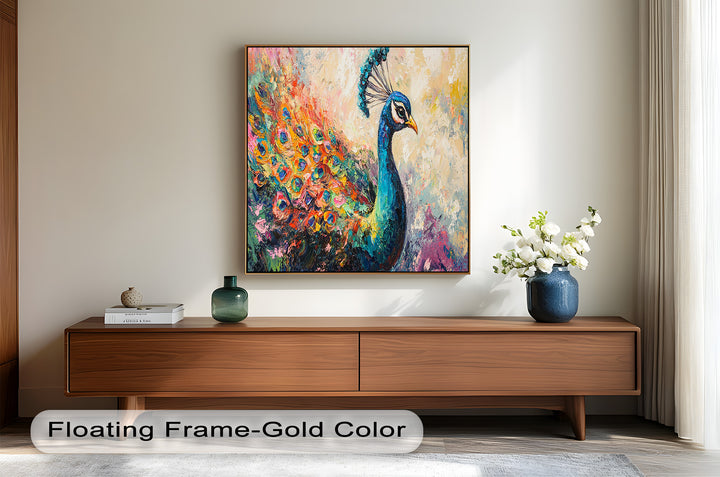Peacock in Blooming Hues - Animal Oil Painting