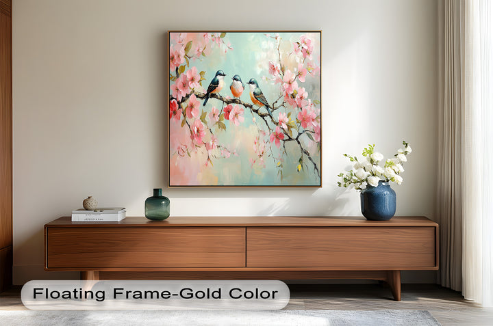 Three Birds Among Blossoms – Animal Oil Painting