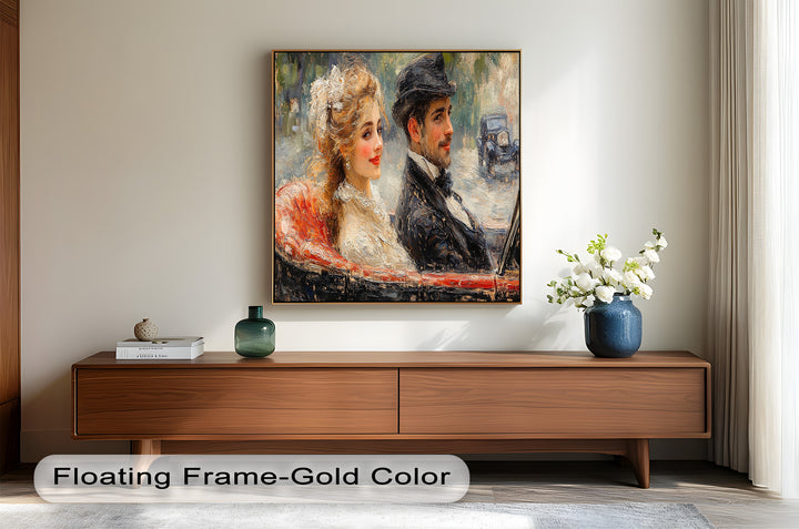 Charming Couple in a Vintage Car – Impressionist Oil Painting