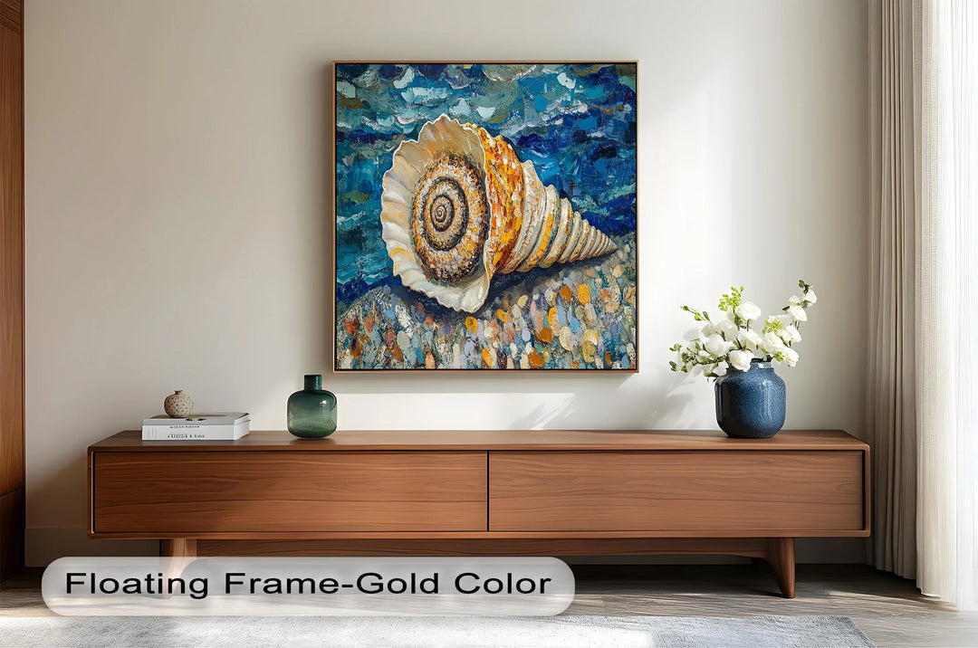 Whispers of the Sea – Spiral Shell on Coastal Shoreline Oil Painting - MyPhotoStation