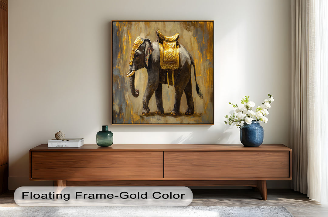 Elephant with Golden Saddle - Animal Oil Painting