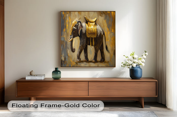 Elephant with Golden Saddle - Animal Oil Painting