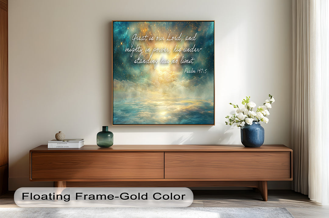 Psalm 147:5 – Mighty in Power Bible Verse Oil Painting