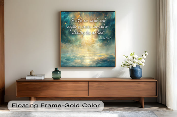Psalm 147:5 – Mighty in Power Bible Verse Oil Painting