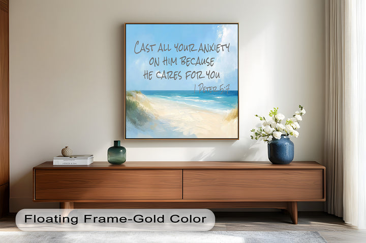 1 Peter 5:7 – Cast Your Anxiety Bible Verse Oil Painting