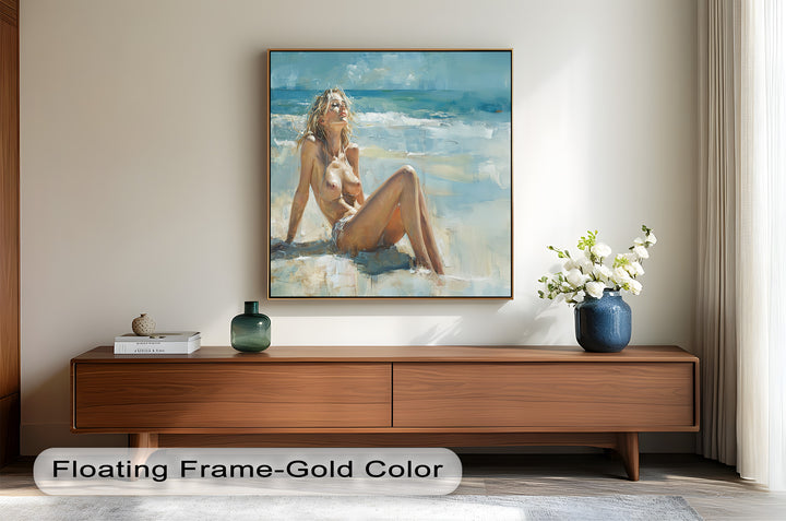 Sun-Kissed Serenity – Beachside Nude Figurative Oil Painting