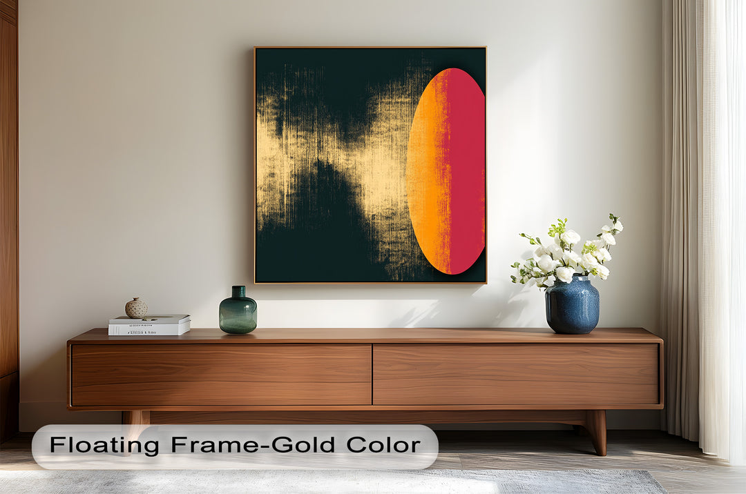 Bold abstract composition with sunset-inspired colors and minimalist design.
