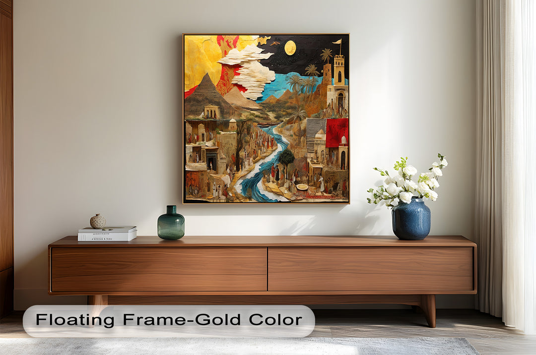 River of Time – Ancient Civilization Collage Picasso Oil Painting