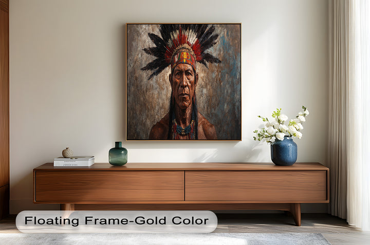 Echo of the Ancestors – Native Warrior Portrait Oil Painting