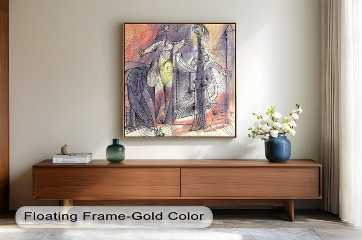 Surreal Abstract Figures in Motion – Cubist Oil Painting
