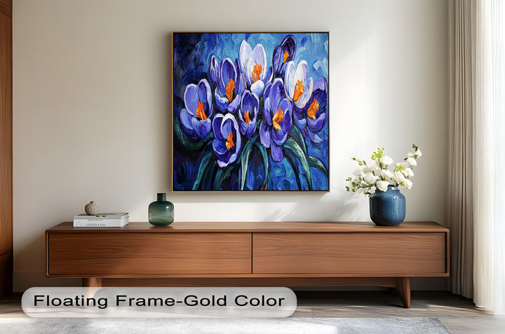 Crocus Flowers in Blue and Violet Hues - Flower Oil Painting