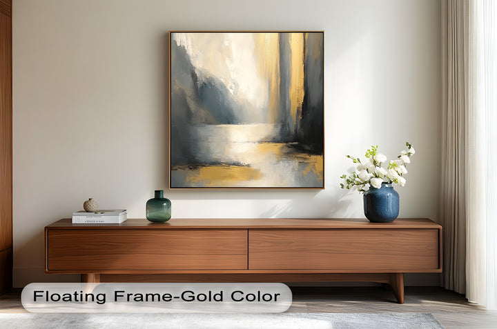 Serene Waterfall Abstract – Neutral Modern Oil Painting
