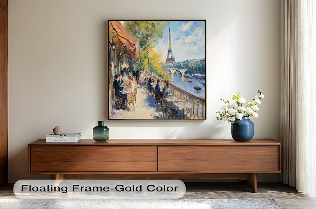 Eiffel Café Serenity – Parisian Terrace with River View Oil Painting