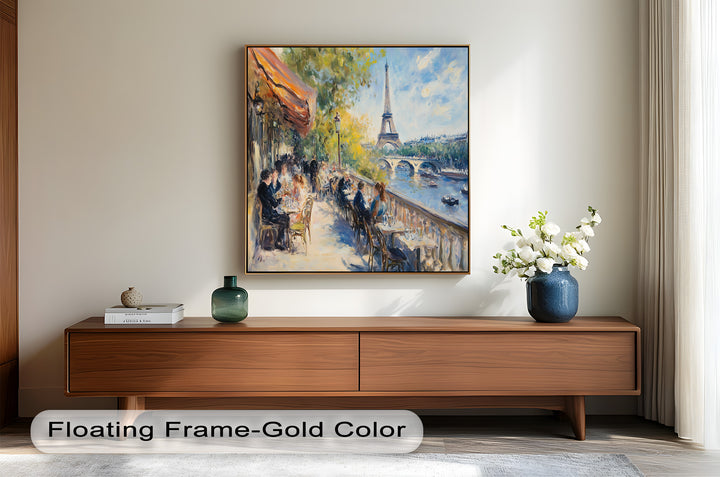 Eiffel Café Serenity – Parisian Terrace with River View Oil Painting