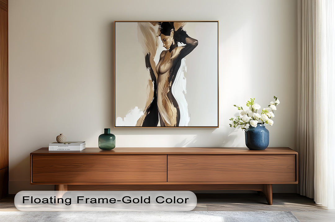 Golden Silence – Abstract Female Figure Oil Painting
