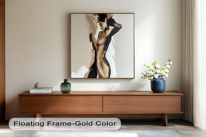 Golden Silence – Abstract Female Figure Oil Painting