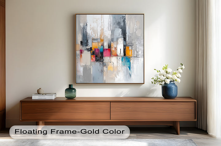 Urban Geometry – Color Block Cityscape Abstract Oil Painting