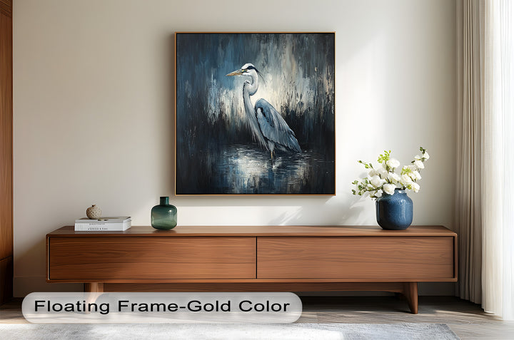 Heron in Misty Marshland – Animal Oil Painting