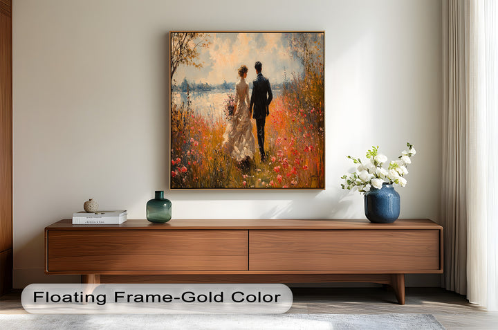 A Walk to Remember – Impressionist Couple in Blooming Field Oil Painting