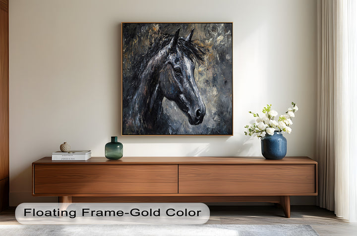 Black Horse Portrait - Animal Oil Painting