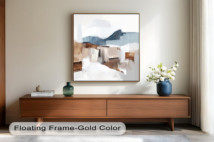 Muted Horizon Layers – Mountain Landscape Abstract Oil Painting