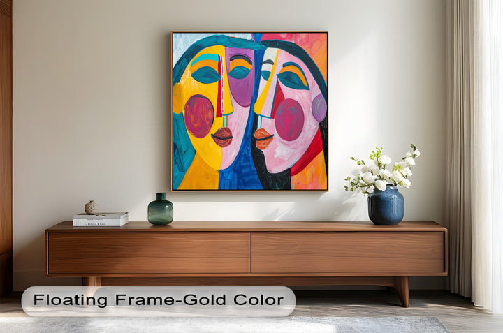 Unified Gaze – Vibrant Dual Portrait Picasso Oil Painting