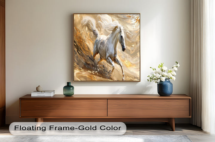 Majestic White Horse – Dynamic Equine Oil Painting