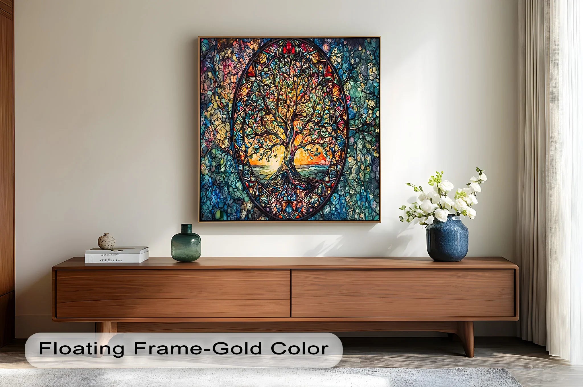 Tree of Life Mandala Wall Art – Colorful Framed Oil Painting