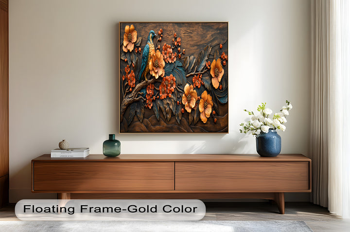 Flowers & Bird – Framed Oil Painting