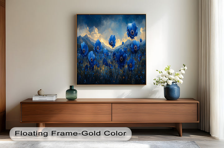 Blue Poppies Beneath a Twilight Sky - Flower Oil Painting