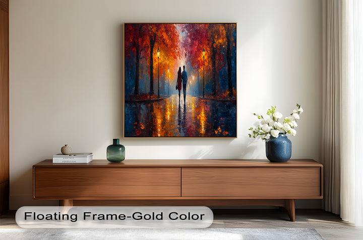 Romantic Walk Under Fiery Trees - Love Oil Painting