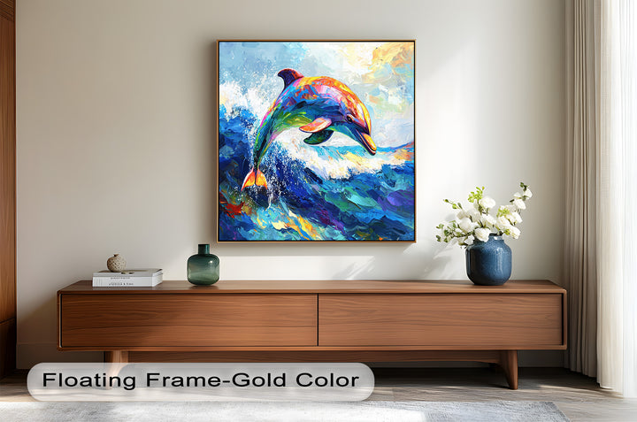 Dolphin Leaping Through Ocean Waves – Animal Oil Painting