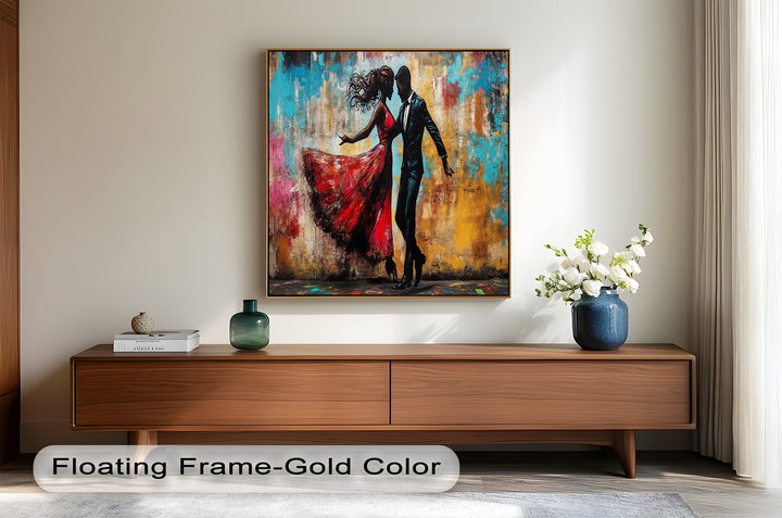 Whirl of Passion – Dancing Lovers in Red Love Oil Painting