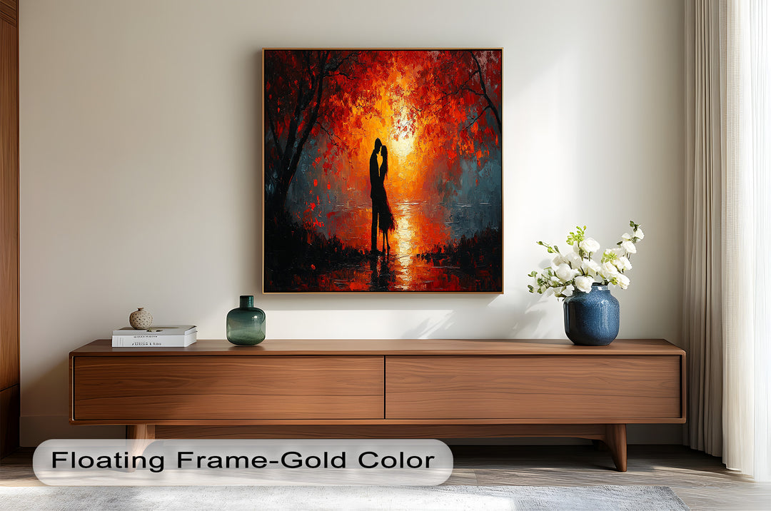 Passionate Kiss Beneath Autumn Flames - Love Oil Painting
