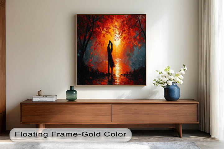 Passionate Kiss Beneath Autumn Flames - Love Oil Painting