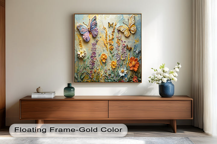 Abstract Floral Butterflies – Modern Oil Painting