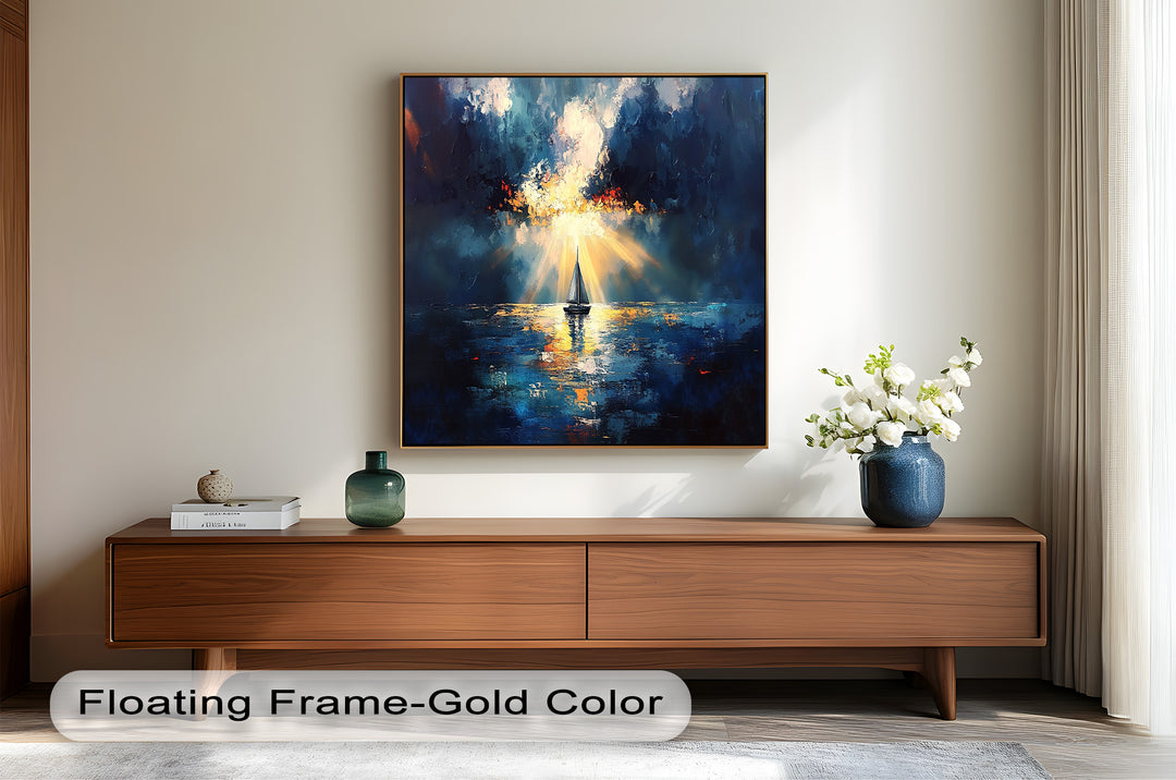 Radiant Horizon – Sailboat at Sunset Oil Painting