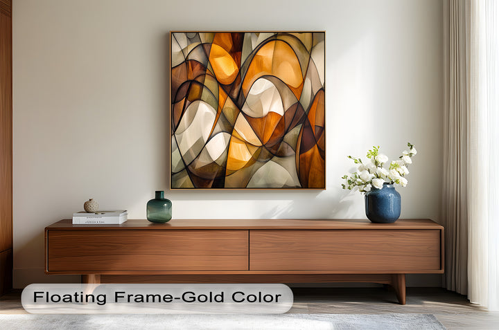 Golden Flow – Geometrisches Ölgemälde