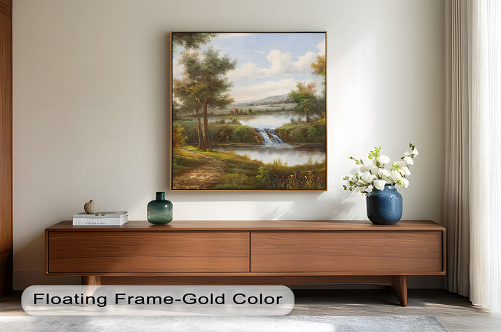 Tranquil Forest Cascade – Vintage Oil Painting