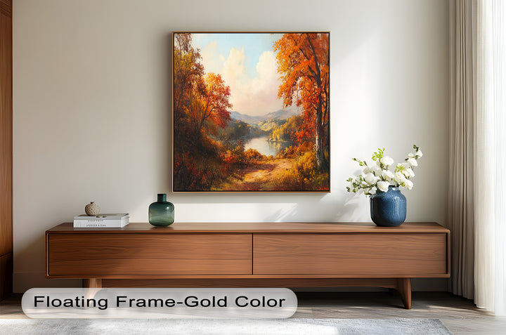 Golden Horizon – Ölgemälde mit herbstlichem Flussblick