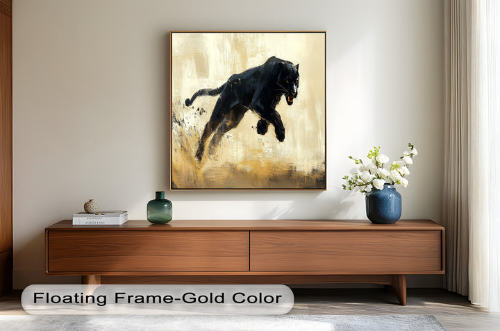 Charging Black Panther in Motion – Animal Oil Painting