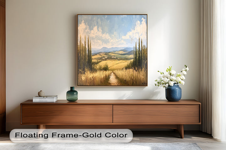 Vintage Aerial View – Scenic Countryside Oil Painting