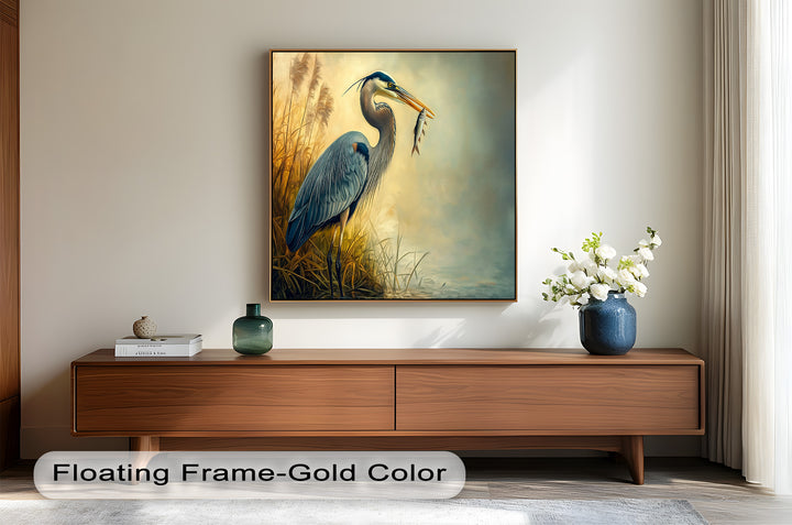 Blue Heron with Fish – Animal Oil Painting