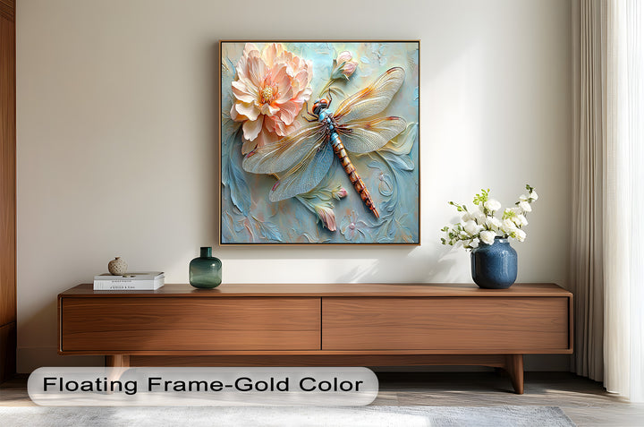 Floral Dragonfly Modern Art – Botanical Oil Painting
